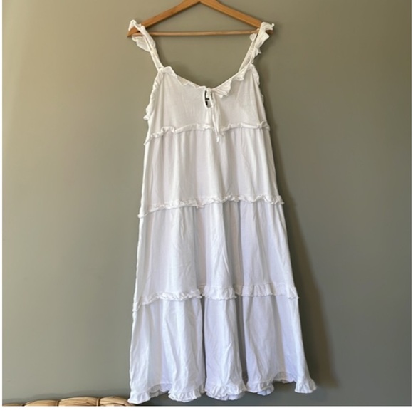 JCrew Tiered Knit Keyhole Maxi Dress White Ruffled XS NWOT - Picture 7 of 7